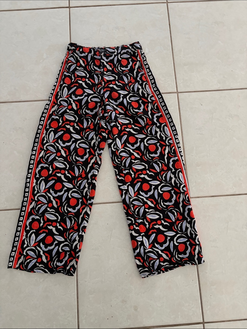 Anthropologie Black, Red & White Floral Wide-Leg Pants